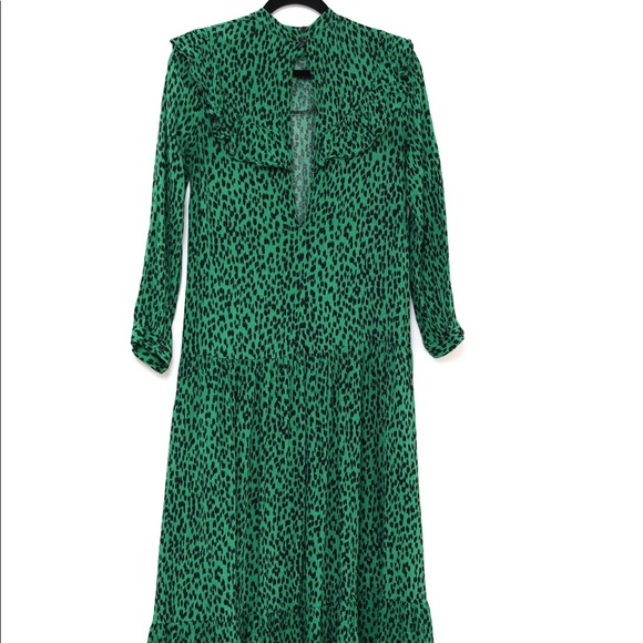 Like new Topshop green animal print prairie dress. Size US 2. - Picture 5 of 7